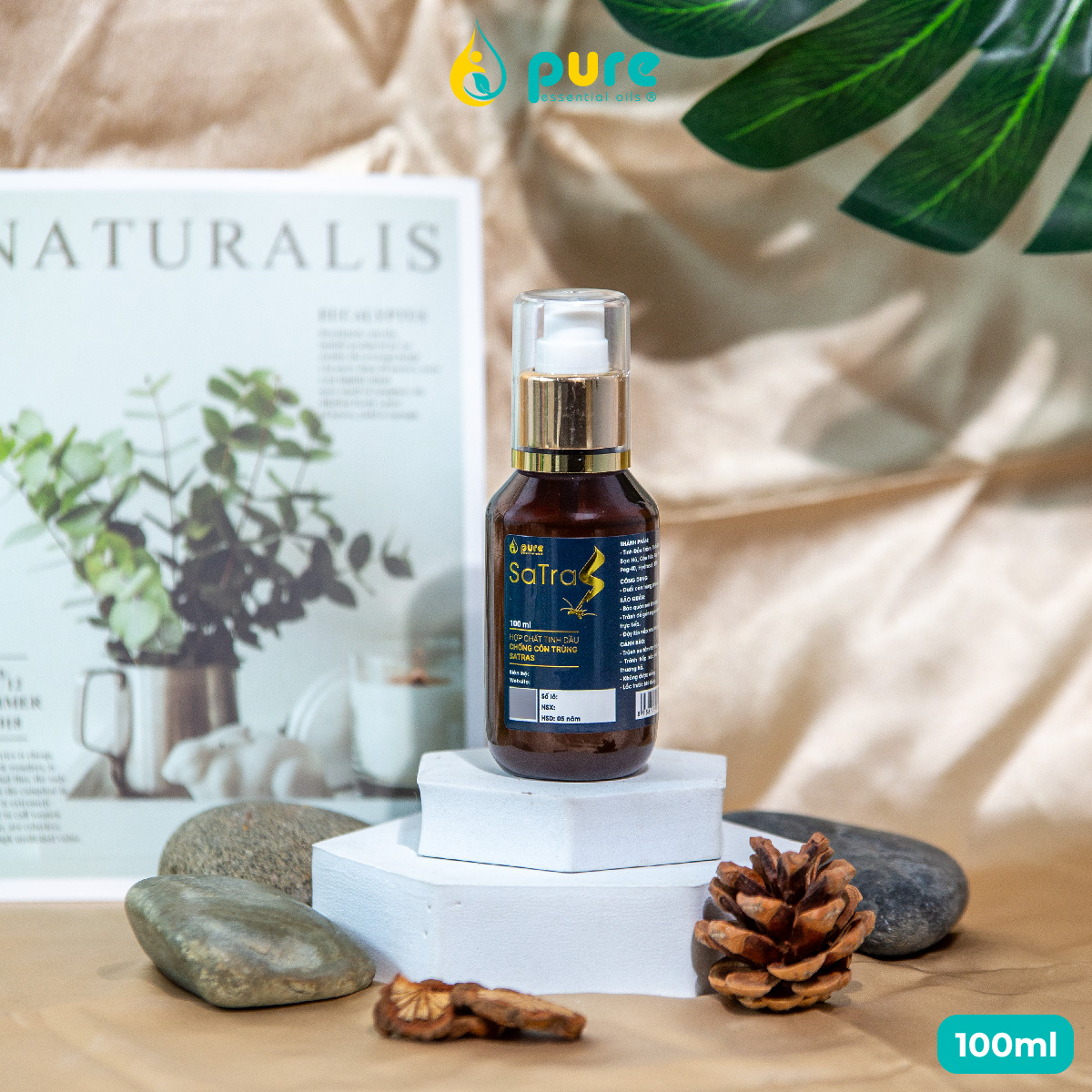 Hợp Chất Tinh Dầu Chống Côn Trùng SaTras giúp đuổi muỗi, ruồi, kiến, gián - Chai 100ml - Tinh dầu thiên nhiên, an toàn cho sức khỏe gia đình