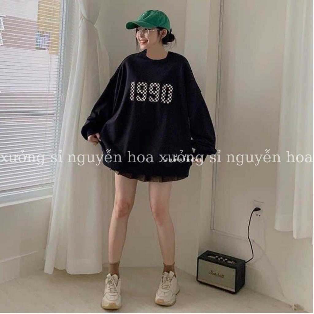 Áo sweater nỉ nữ in số 1990 form dáng rộng unisex chất nỉ ngoại dày dặn đẹp chuẩn hình