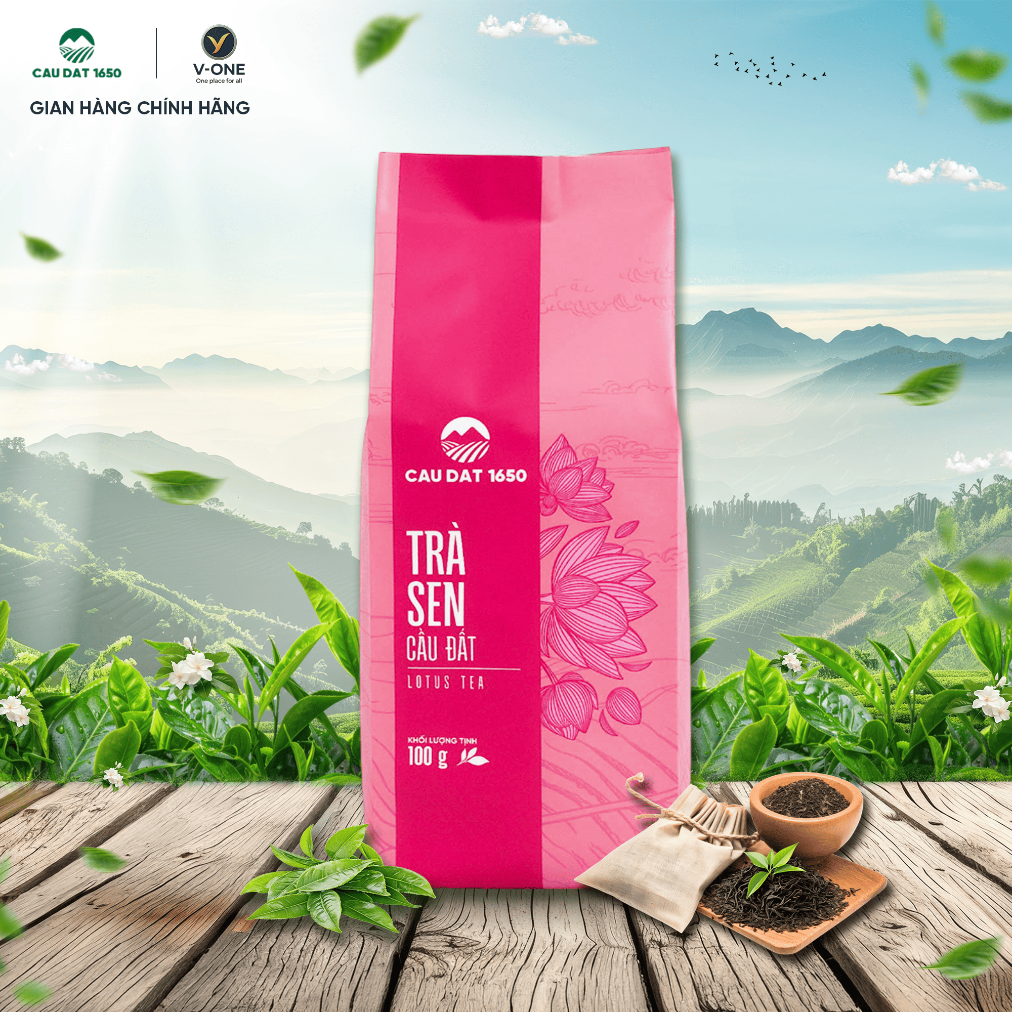 Trà Sen Cầu Đất 1650 – Túi Giấy 100g | Hương Sen Dịu Nhẹ – Vị Trà Xanh Thuần Khiết