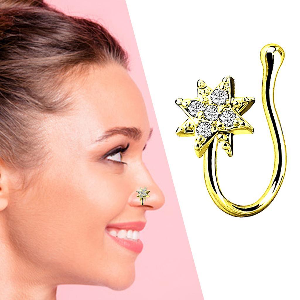 3 Pieces Crystal U Shaped Fake Nose Rings 18G Hoop No Piercing Non Pierced