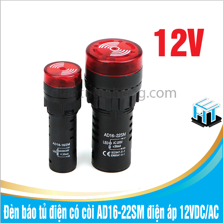 Đèn báo tủ điện có còi AD16-22SM điện áp 12VDC/AC