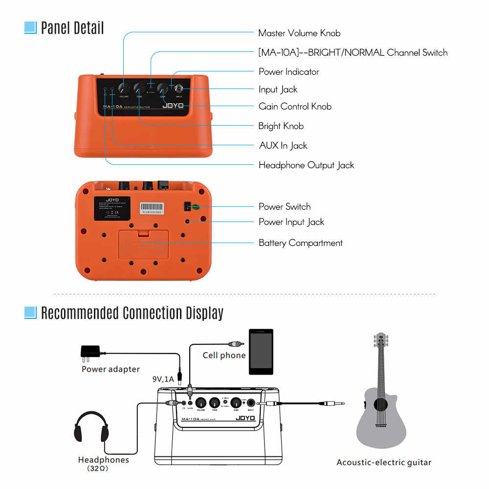 Ampli Khuếch Đại Âm Thanh Cho Đàn Guitar Acoustic Và Nhạc Cụ Mộc Acoustic JOYO MA-10A - Kèm Móng Gảy DreamMaker