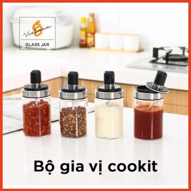 Lọ Đựng Gia Vị, Hũ Đựng Gia Vị Thủy Tinh Kèm Thìa, Tiện Dụng Cho Căn Bếp Của Bạn