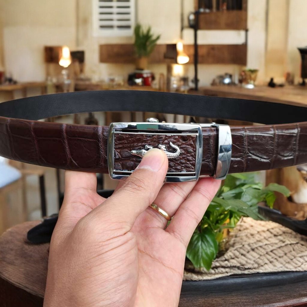 Dây nịt nam gai lưng cá sấu LIỀN NGUYÊN CON N24N1 (Mặt trắng)