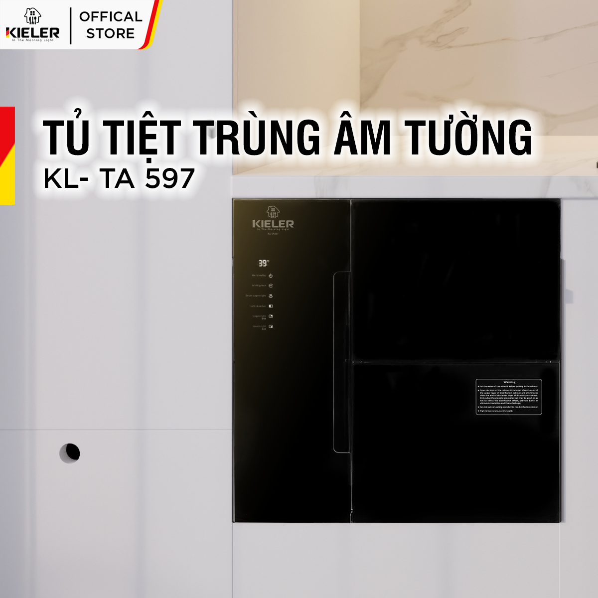 Tủ tiệt trùng âm tường Kieler KL-TA597 công nghệ khử trùng, làm sạch đồ dùng bếp bằng ozone và tia UV - Hàng Chính Hãng