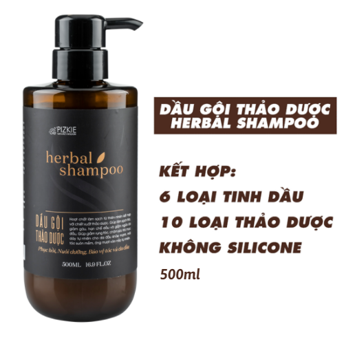 COMBO Dầu Gội - Dầu Xả Thảo Dược PIZKIE 500ML HERBAL SHAMPOO &amp; HERBAL_CONDITIONER  Phục Hồi Nuôi Dưỡng Bảo Vệ Da Đầu