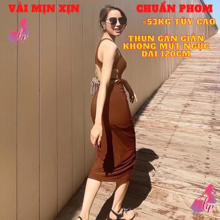 Váy đầm khoét hở lưng cột dây ba lỗ nữ ôm body maxi dài màu đen trắng thời trang dự tiệc sexy đi biển dự tiệc - VD221