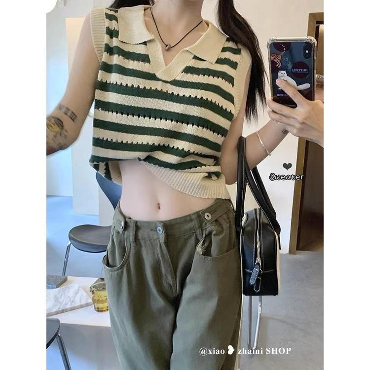 MS788 Áo sát nách nữ cổ bẻ kẻ ngang mongtoghi Quảng Châu