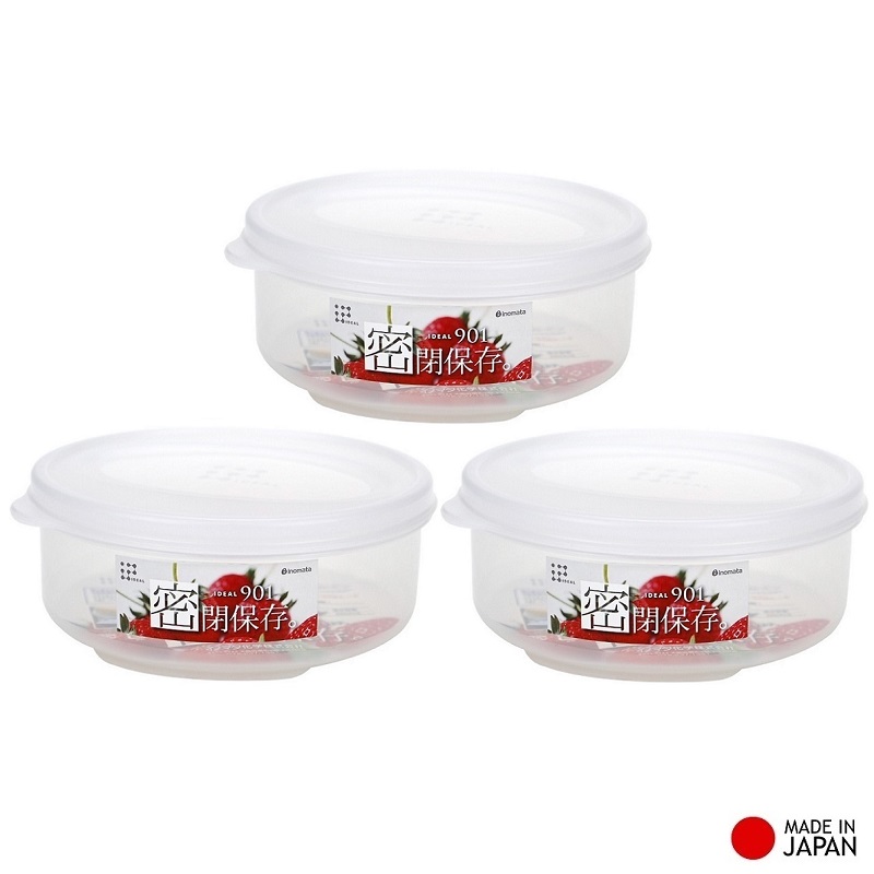 Bộ 3 hộp nhựa bảo quản thực phẩm đa năng 480ml loại tròn có nắp - Hàng Nội Địa Nhật