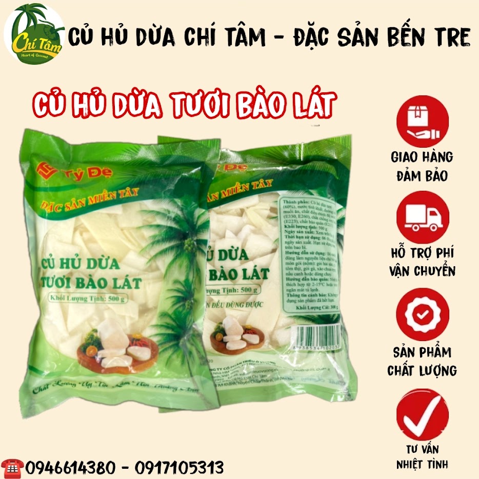 Củ hủ dừa tươi bào lát Tỷ Đệ 500g - Đặc sản Bến Tre - Củ hủ dừa Chí Tâm