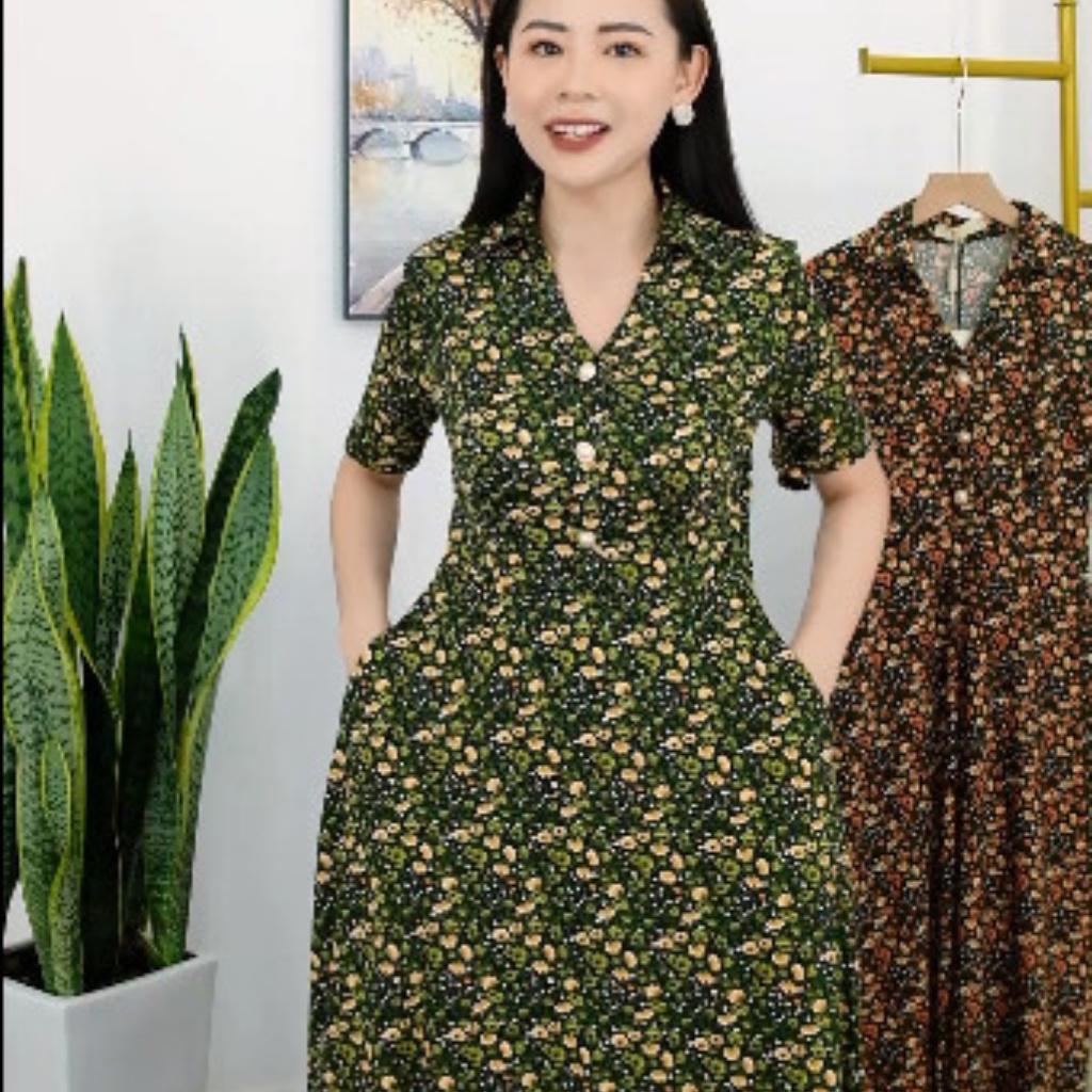 Đầm Trung Niên Cho Mẹ Dáng Xòe LYBEE LV723 Chất Thun Lụa Sữa Cao Cấp