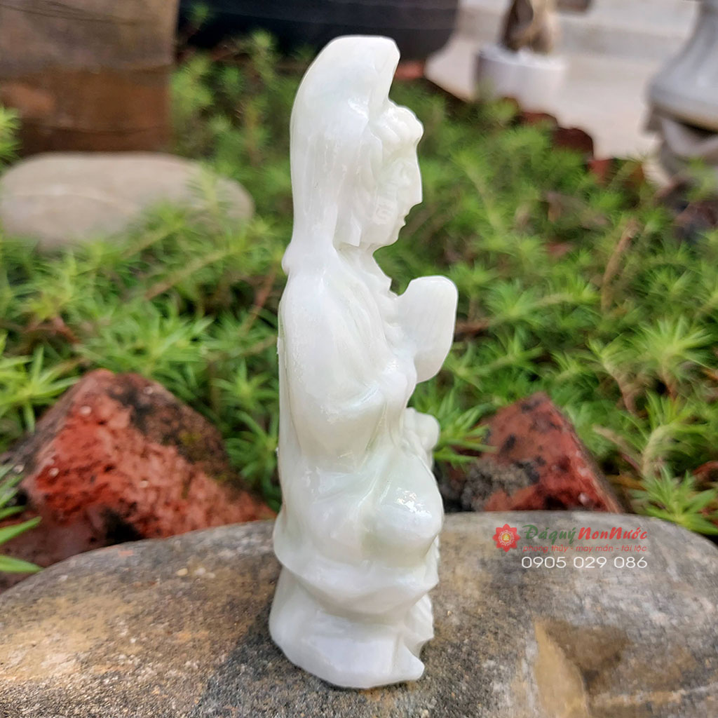 Tượng Phật quan âm đá trắng xanh 10cm - đá Non Nước