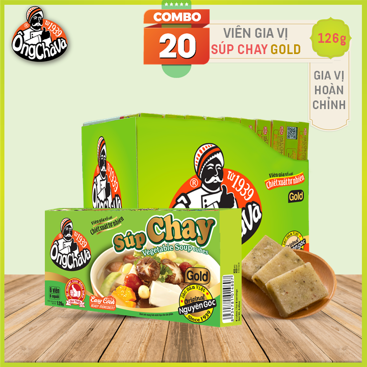 Lốc 20 Hộp Viên Gia Vị Súp Chay Gold Ông Chà Và 126g (Vegetable Soup Cubes)