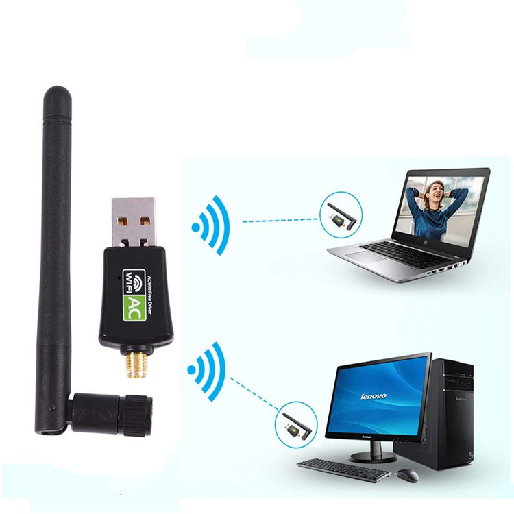 USB thu sóng wifi băng tần kép 2.4G / 5G 802.11AC 600Mbps, có anten, tăng tốc độ mạng, làm điểm phát sóng wifi 5G