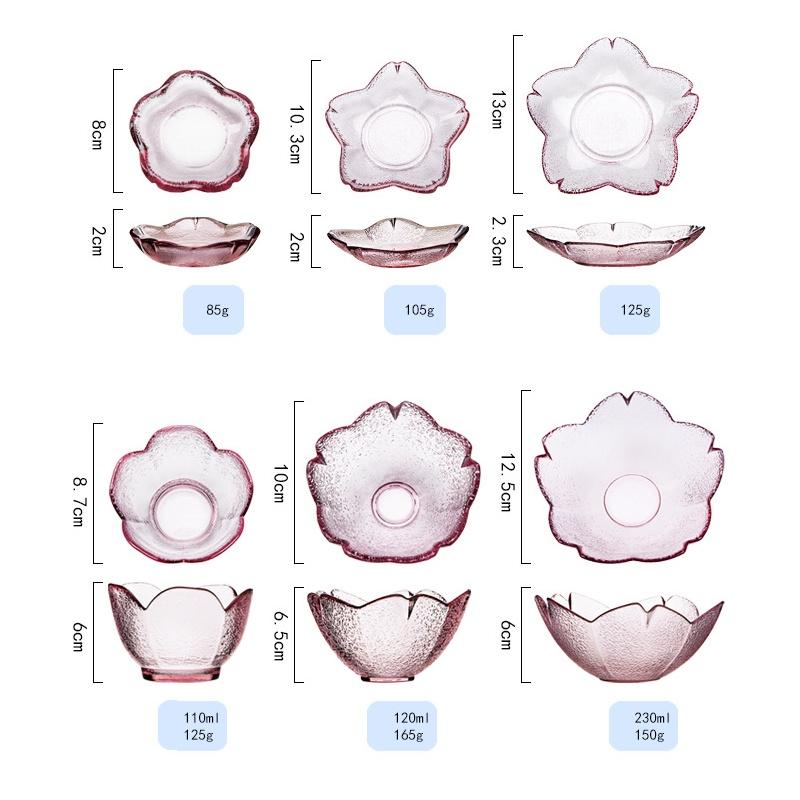 Bát Thủy Tinh Chén Thủy Tinh Đĩa Thủy Tinh Đựng Nước Chấm Hoa Anh Đào Decor Đẹp B002