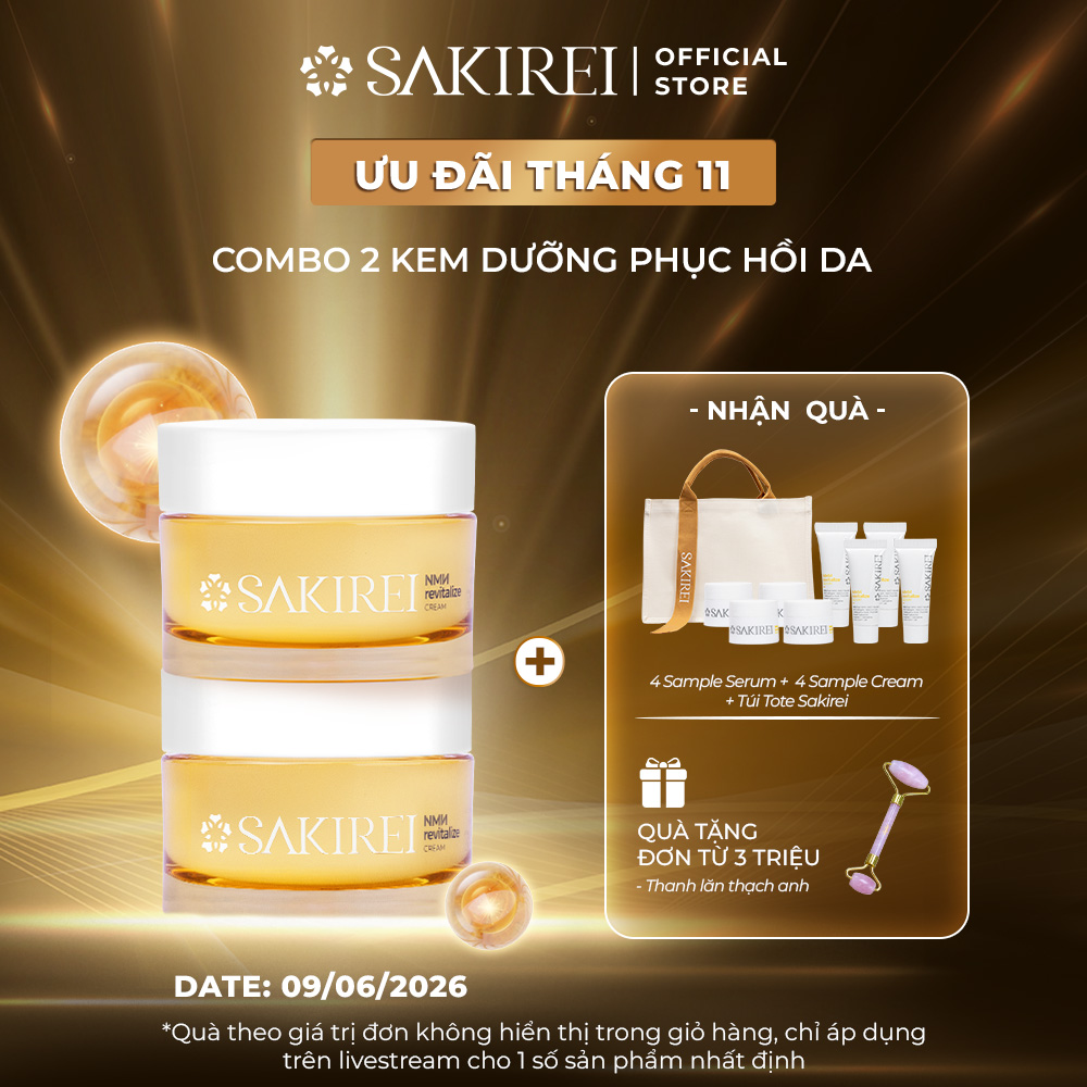 Combo 2 Kem dưỡng ẩm làm sáng mịn và phục hồi da Sakirei NMN Revitalize Cream 50g