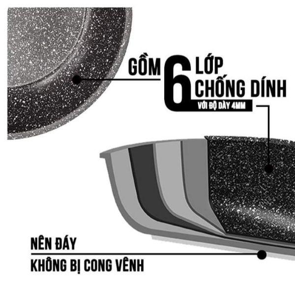 Chảo chống dính có nắp phủ đá thiên nhiên 28 cm, không dùng dầu mỡ