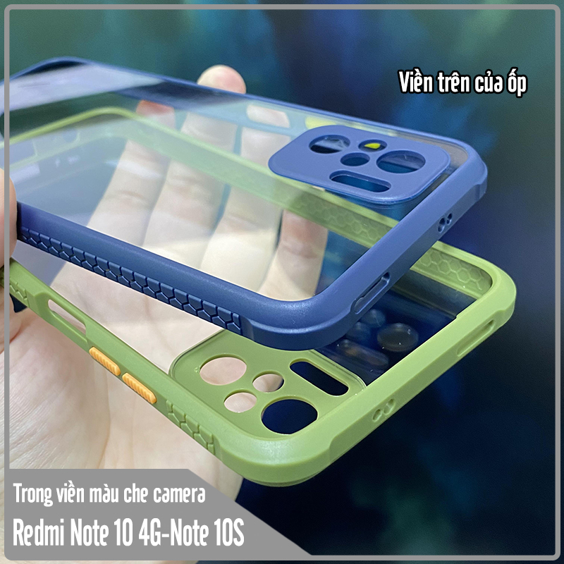 Ốp lưng cho Xiaomi Redmi Note 10S - Note 10 4G trong viền màu che camera 4 Góc chống sốc