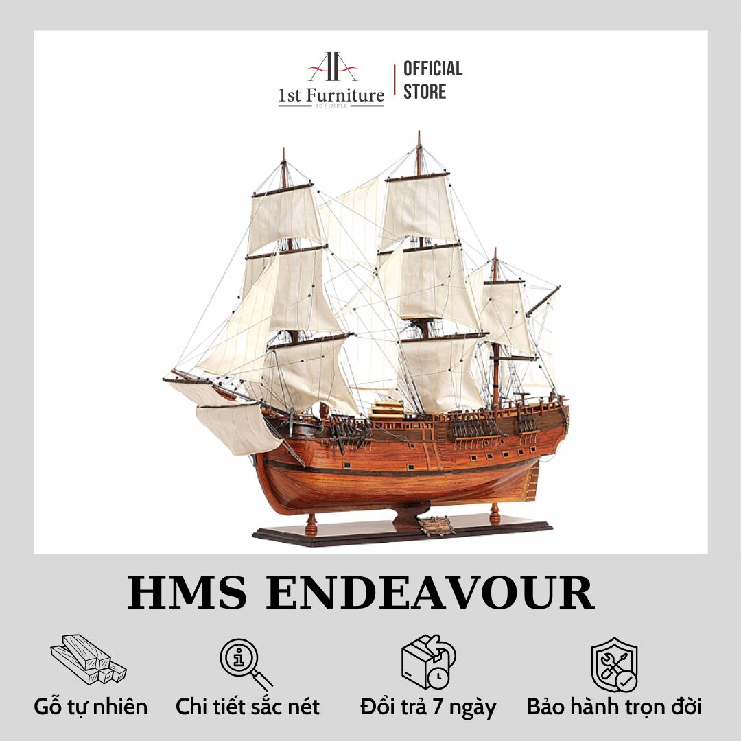 Mô hình Thuyền Cổ HMS ENDEAVOUR cao cấp, mô hình gỗ tự nhiên, lắp ráp sẵn, quà tặng sang trọng 1st FURNITURE
