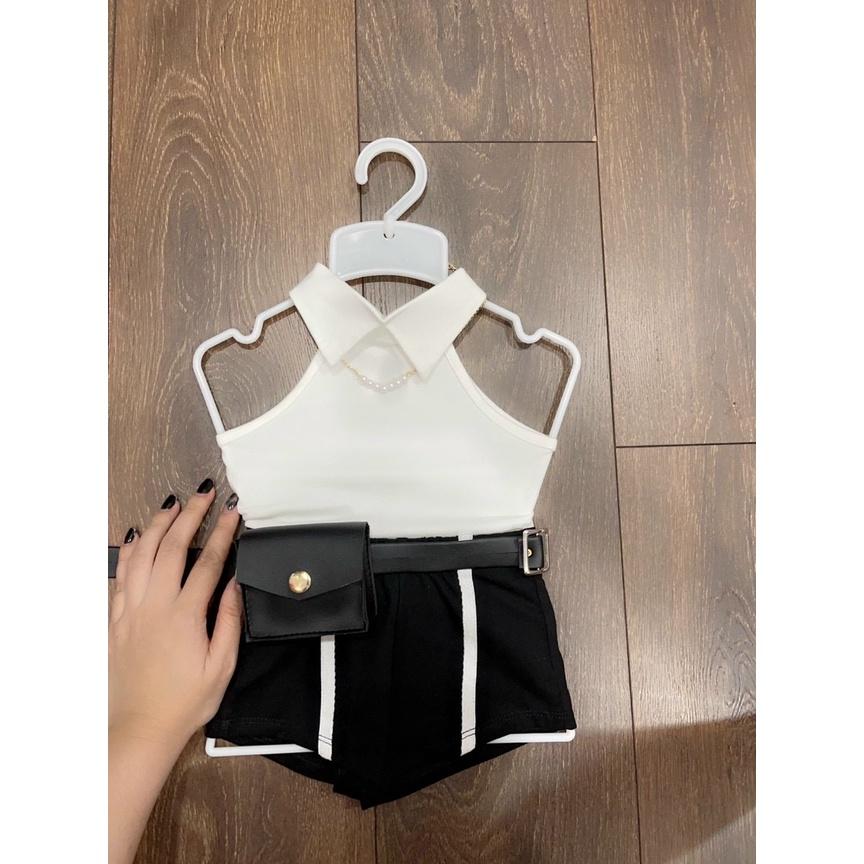 Bộ đồ bé gái áo trắng quần đen 2 sọc Coton, SIÊU DỄ THƯƠNG,MÁT 8-23kg Angel Baby Thời Trang Thiết Kế