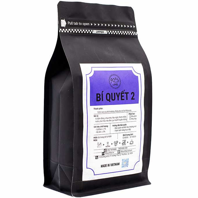 Cà Phê Rang Xay Nguyên Chất - 90S Coffee Vietnam | Bí Quyết 02 | Công Thức Phối: Robusta + Culi + Arabica | 100% Cà Phê Sạch | Đậm Đắng - Chua Thanh - Hậu Ngọt