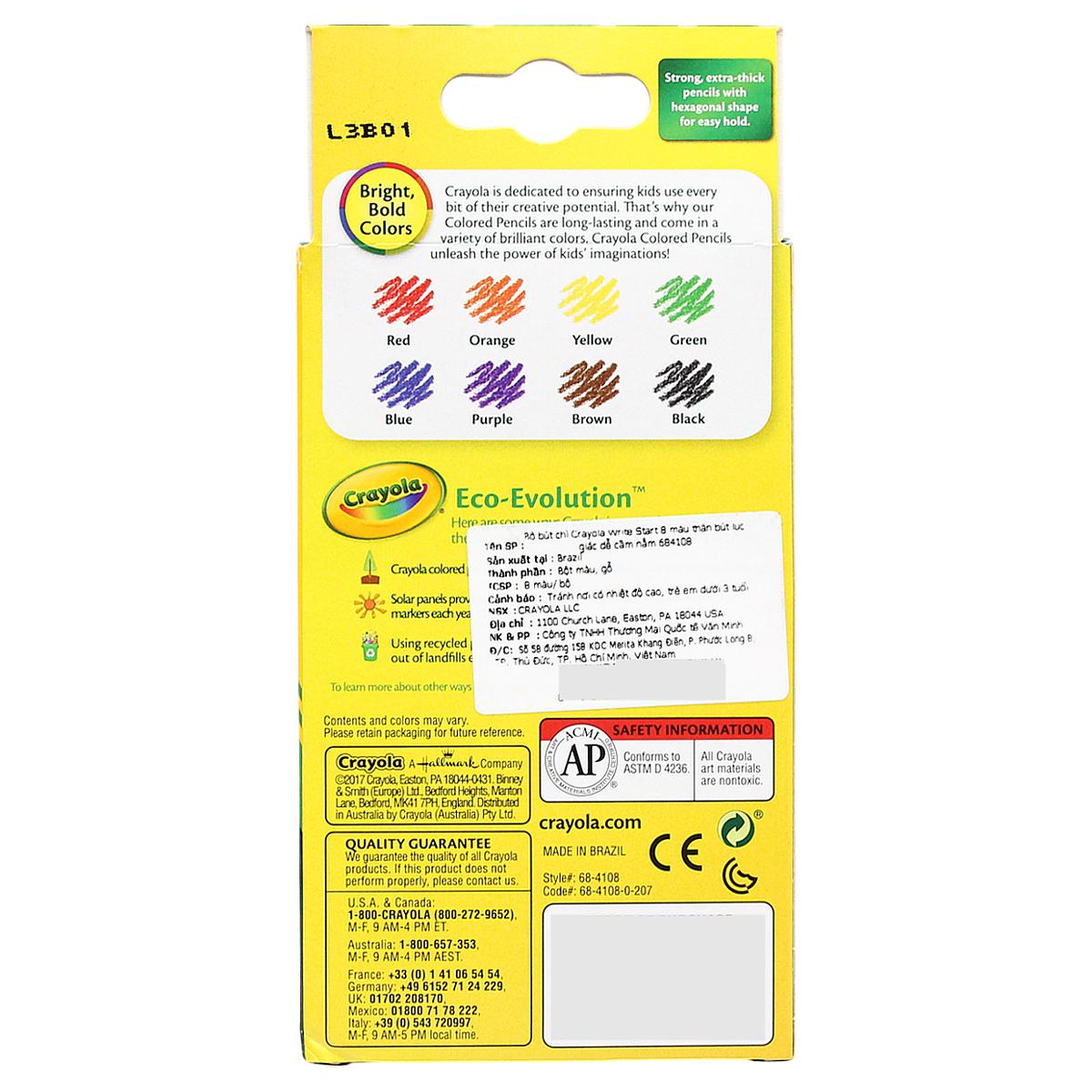 Hộp 8 Bút Chì Màu Write Start Thân Bút Lục Giác Dễ Cầm Nắm - Crayola 684108