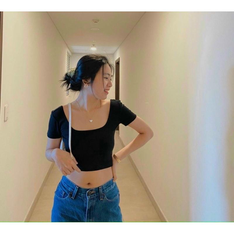 Áo hở lưng croptop tay ngắn buộc nơ có mút ngực kx