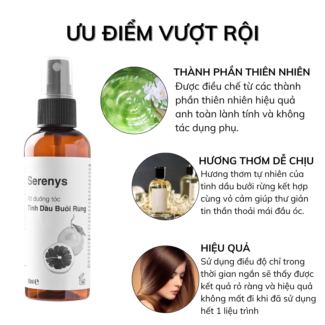 Combo 2 chai Xịt dưỡng tóc tinh dầu bưởi rừng dưỡng tóc suông dài mềm mượt Serenys 100ml