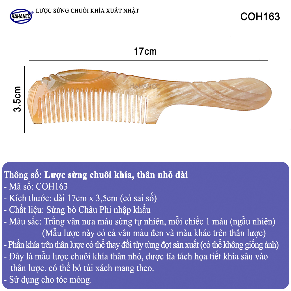 Lược sừng xuất Nhật (Size: M - 17cm) COH163 - Lược khía thon gọn đẹp ️- Chăm sóc tóc