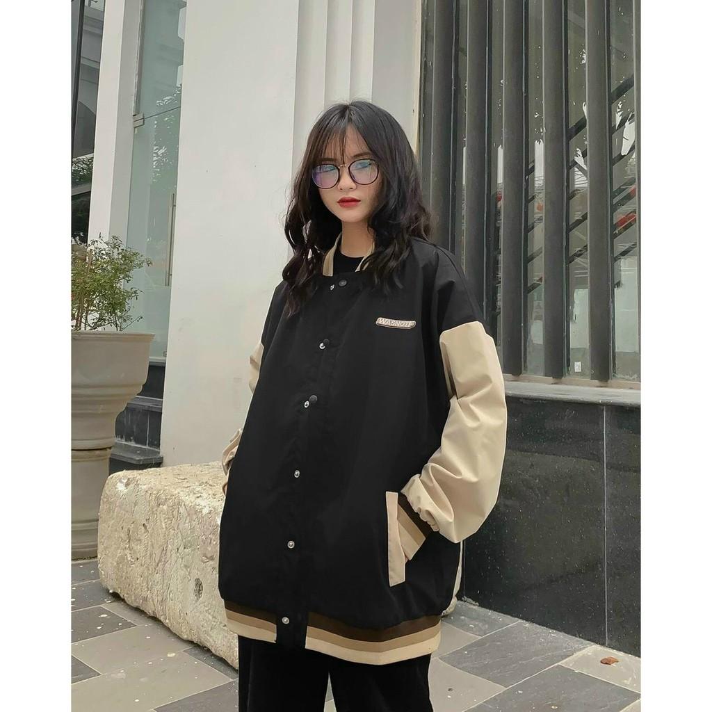 Áo Khoác Dù Hai Lớp Unisex, Áo Jacket Bomber Form Rộng Wasnotp 2 Màu Đen Nâu Nam Nữ Ulzzang