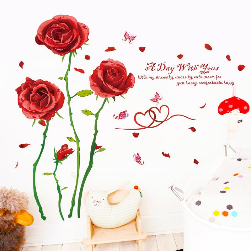 DECAL DÁN TƯỜNG BỤI HOA HỒNG ĐỎ 2