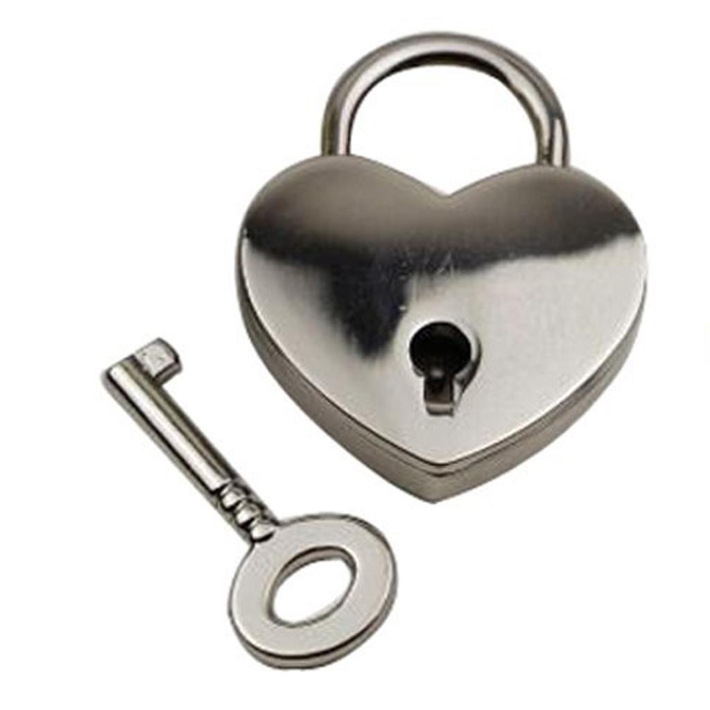 Retro Mini Móc Khóa Hình Trái Tim W/Phím Khóa Vali Nhỏ Nhật Ký Bạc 3