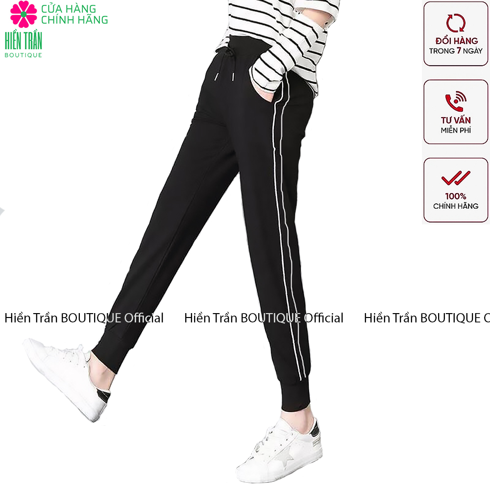Quần jogger nữ Ruby Fashion bo gấu dáng dài cạp chun dây buộc, kiểu sọc nhí 2 bên