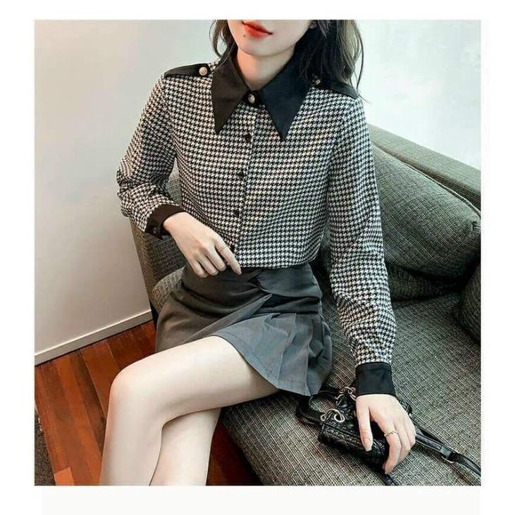 HÀNG NHẬP - ÁO SƠ MI HỌA TIẾT ZICZAC PHỐI CẦU VAI