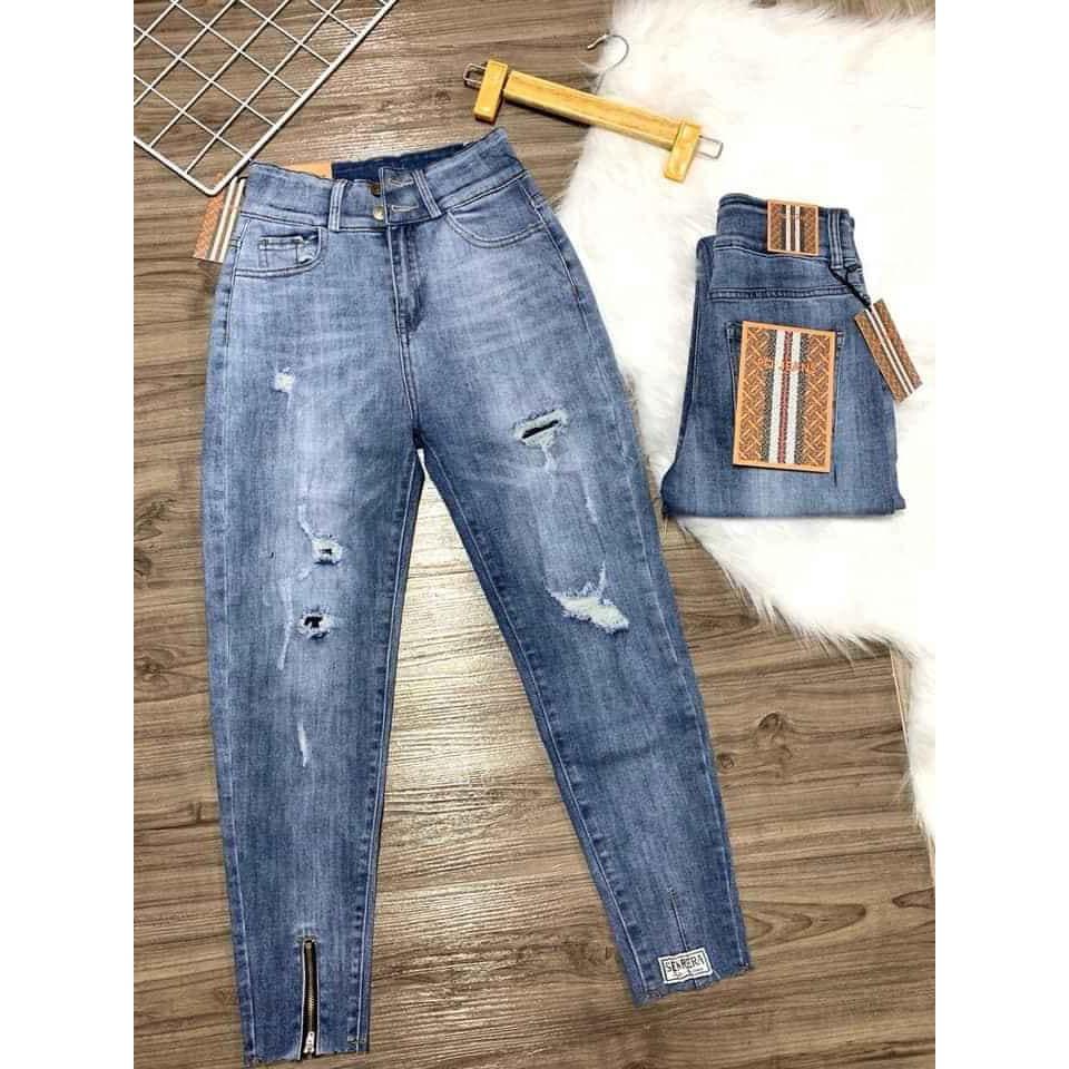 Quần jeans cạp cao nút kiểu xịn!