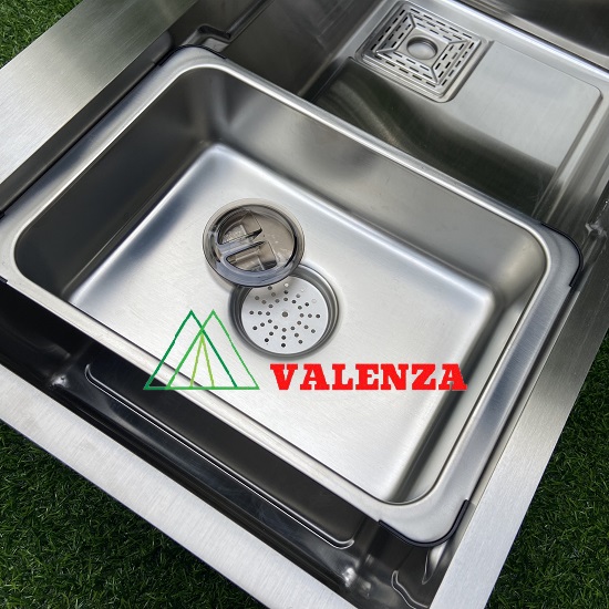 Chậu rửa chén bát Valenza 1 hố lớn 78x46cm inox304 chuẩn 100% dày 3,5li, kèm bộ xả thoát nhanh chống hôi, khay inox rửa phụ-Hàng chính hãng