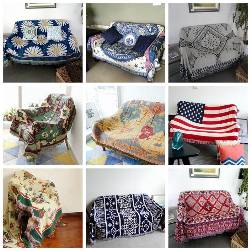 Thảm phòng khách, Khăn phủ sofa vintage chất liệu cotton dệt cao cấp