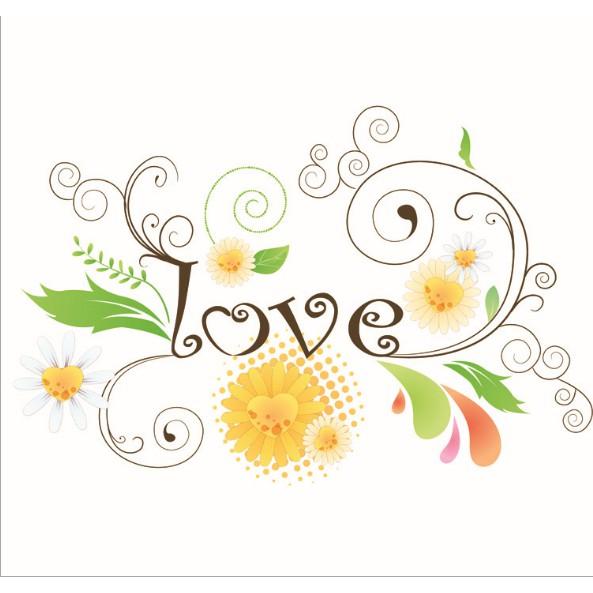 Decal dán kính cao cấp - Chữ LOVE hoa văn