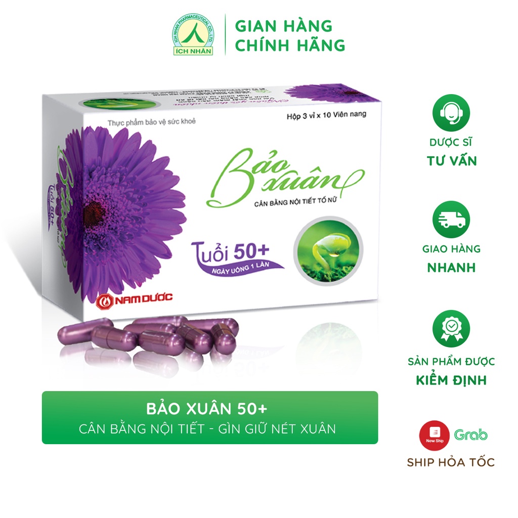 [Chính Hãng + Freeship] Bảo Xuân 50+, Tăng Cường Nội Tiết Tố, Hạn Chế Lão Hóa, Giảm Nếp Nhăn, Lấy Lại Tuổi Xuân(Hộp 30v)