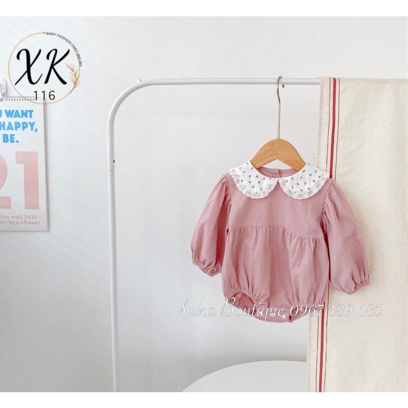 Bodysuit Dài Tay Màu Hồng Cổ Sen Bé Gái Từ 0-2 Tuổi Quảng Châu Cao Cấp