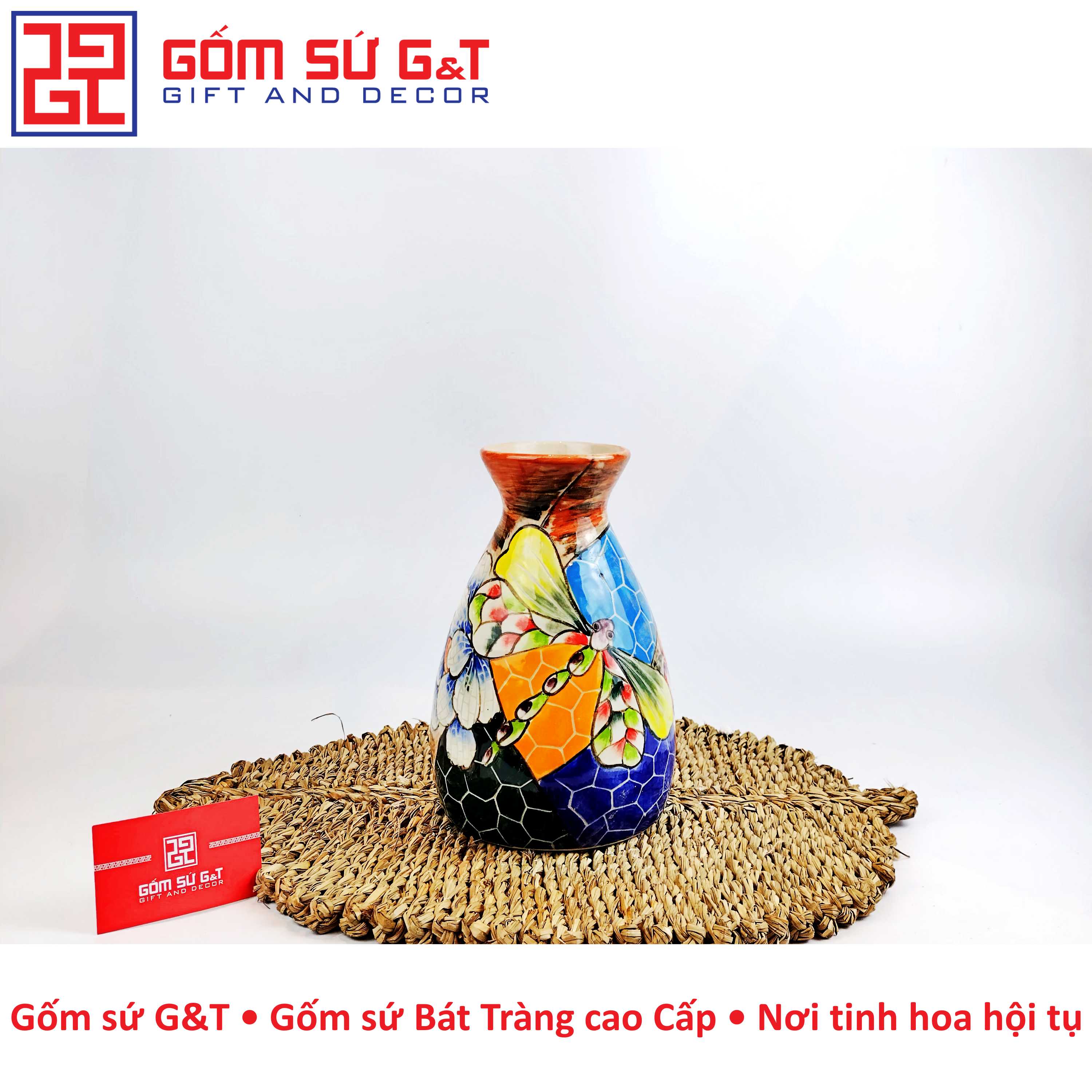 Lọ hoa dáng đầm khắc chuồn Gốm Sứ G&amp;T