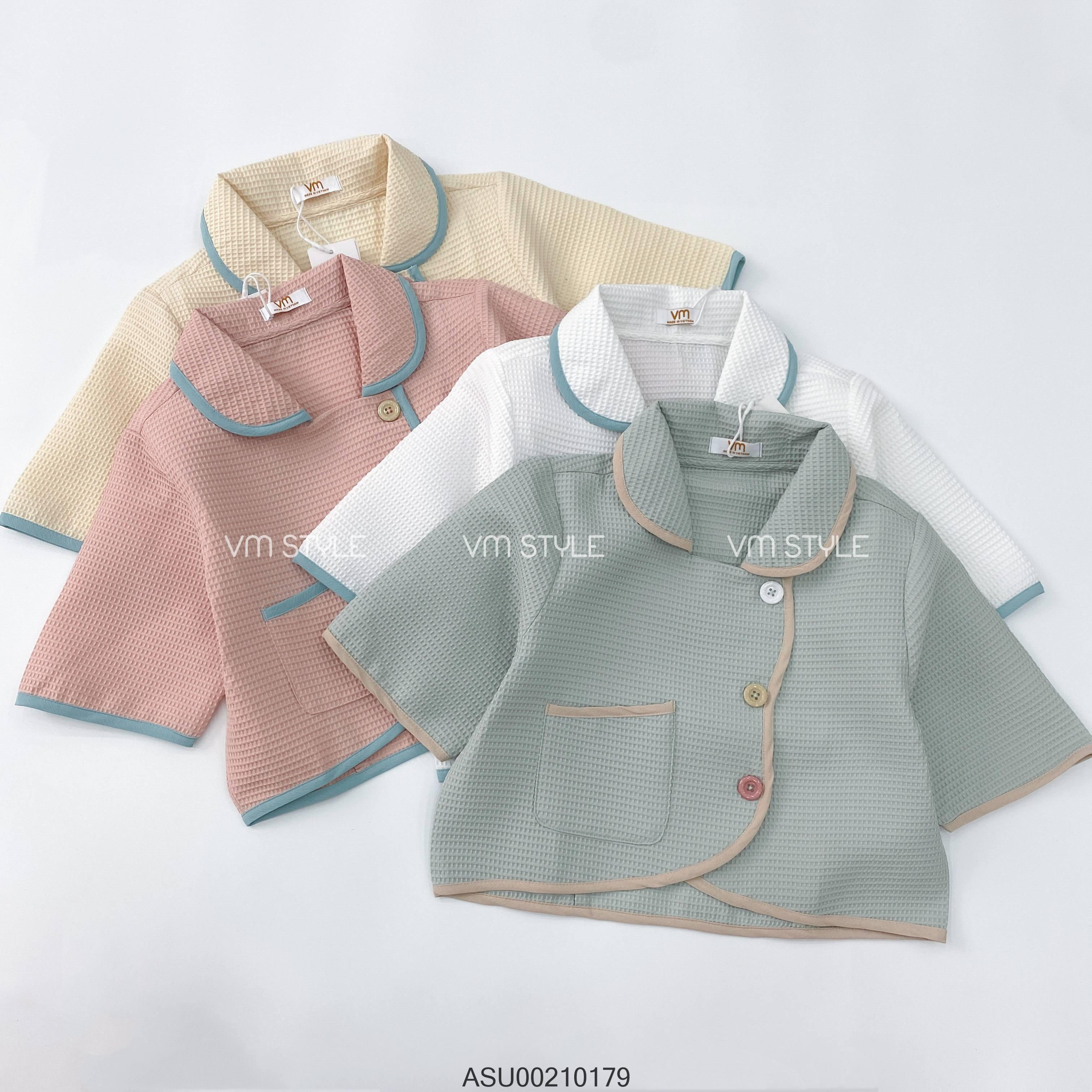 Áo sơ mi kiểu nữ VMSTYLE ASU00210 tay ngắn cổ bẻ viền màu 12188