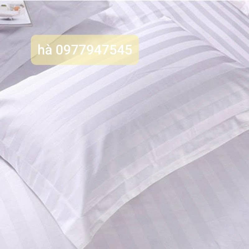 2 vỏ (áo) gối cotton trắng sọc 3 phân 50x70cm