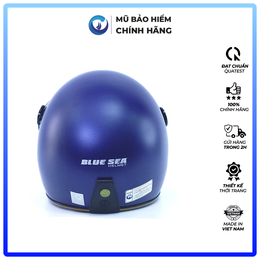 Mũ Bảo Hiểm 3/4 Blue Sea - Xanh Navy Mờ - Có Kính Chắn Gió Cao Cấp - Chính Hãng