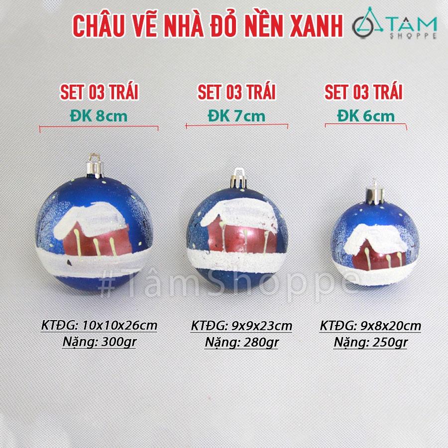 Set 3 trái châu trang trí noel họa tiết thủ công X-TRCH-22