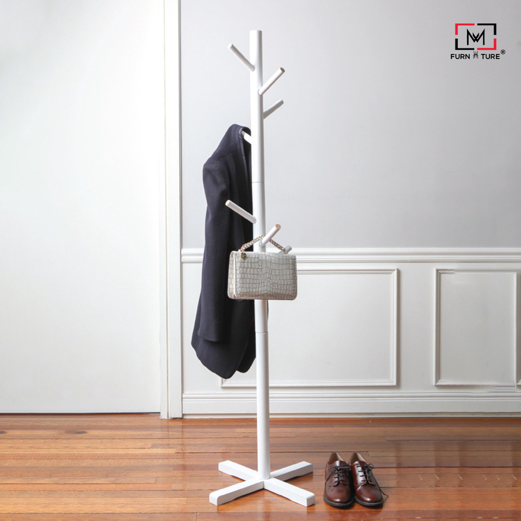 CÂY TREO QUẦN ÁO HÀN QUỐC GỖ LẮP RÁP- STANDING HANGER MÀU TRẮNG