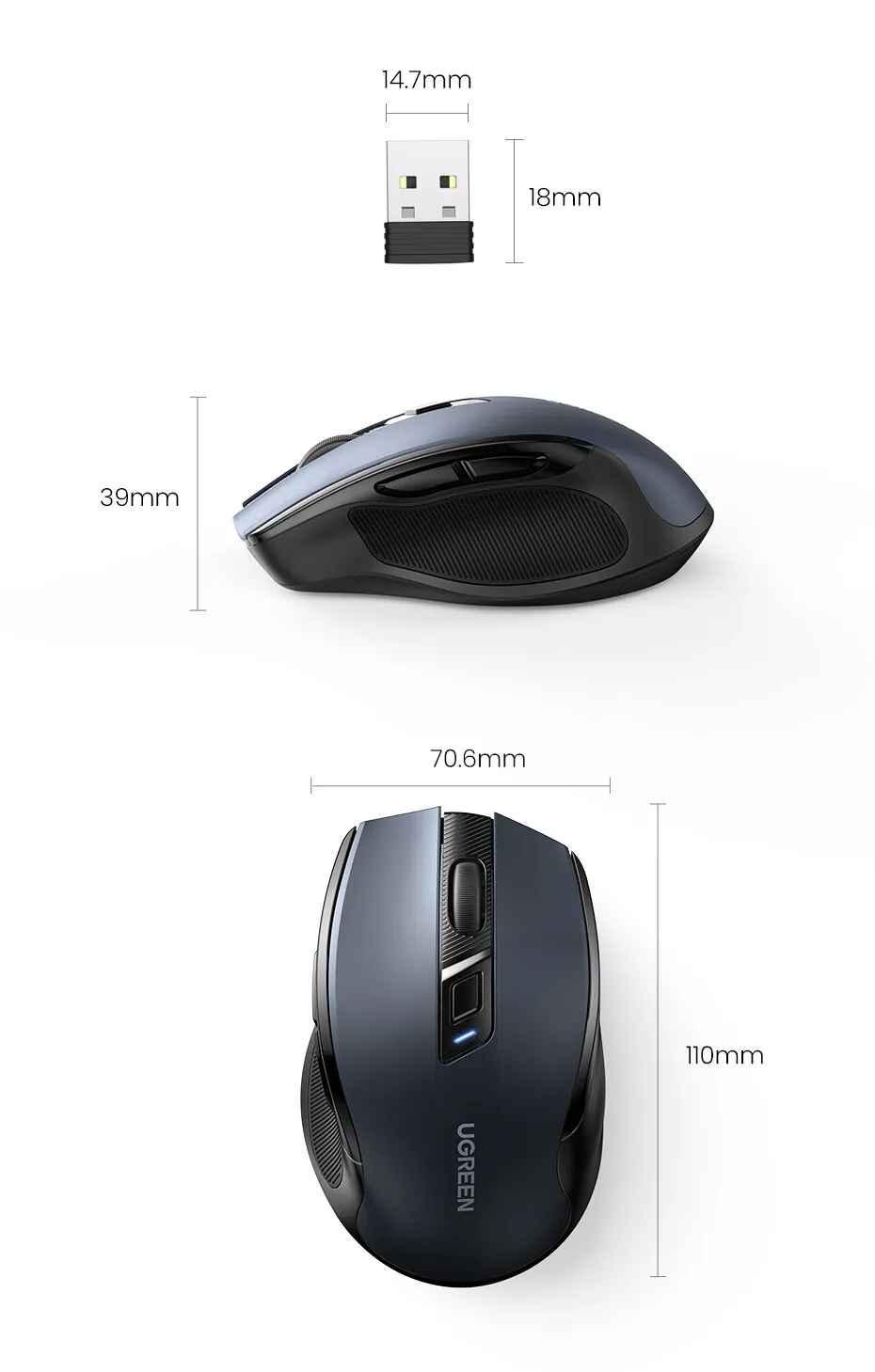 Ugreen UG90855MU006TK 4000dpi 2.4Ghz Bluetooth Chuột không dây + Bluetooth Ergonomic Mouse không kèm pin AA - HÀNG CHÍNH HÃNG