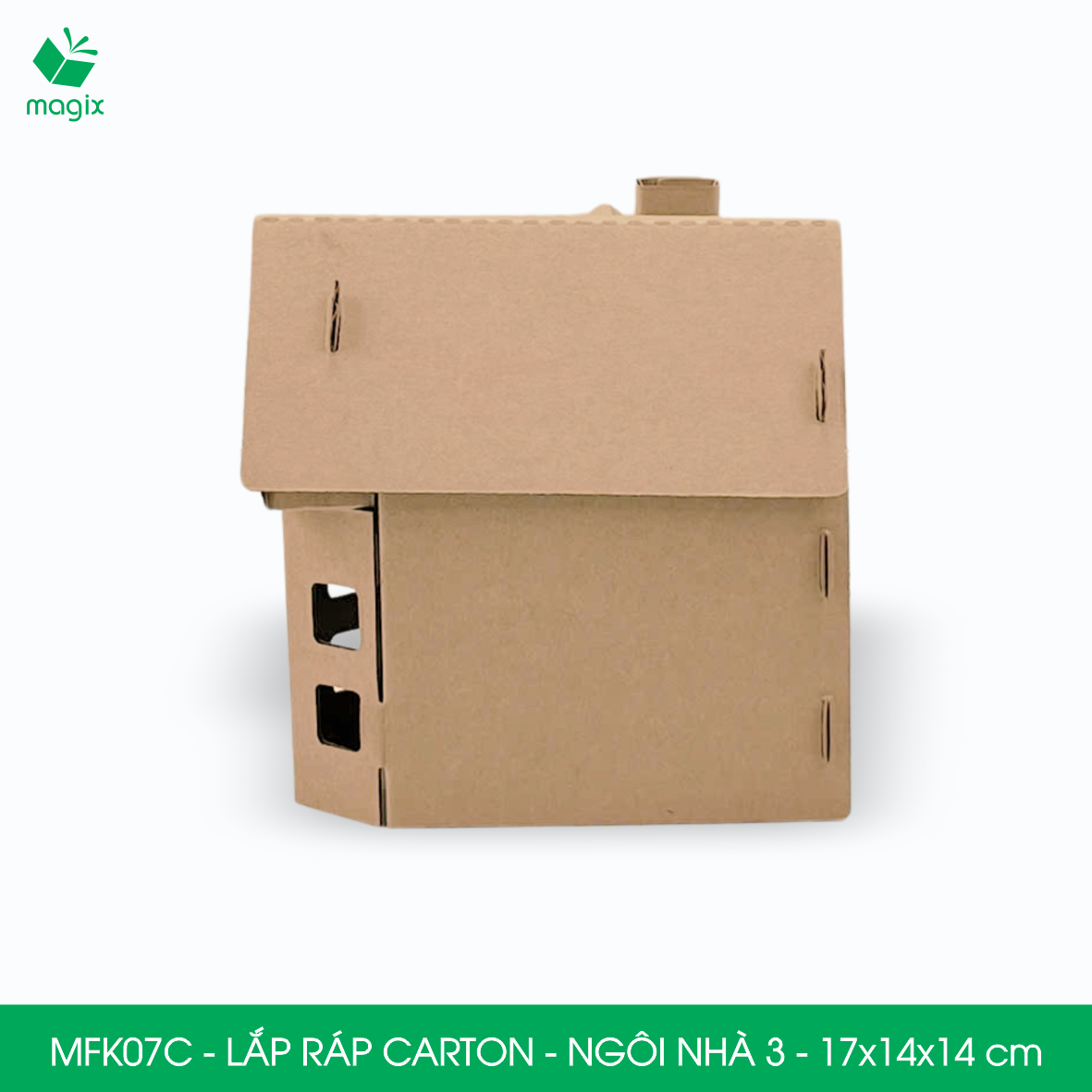MFK07C - 17x14x14 cm - Mô hình ngôi nhà lắp ráp từ bìa carton cao cấp, nhà giấy carton mini sáng tạo