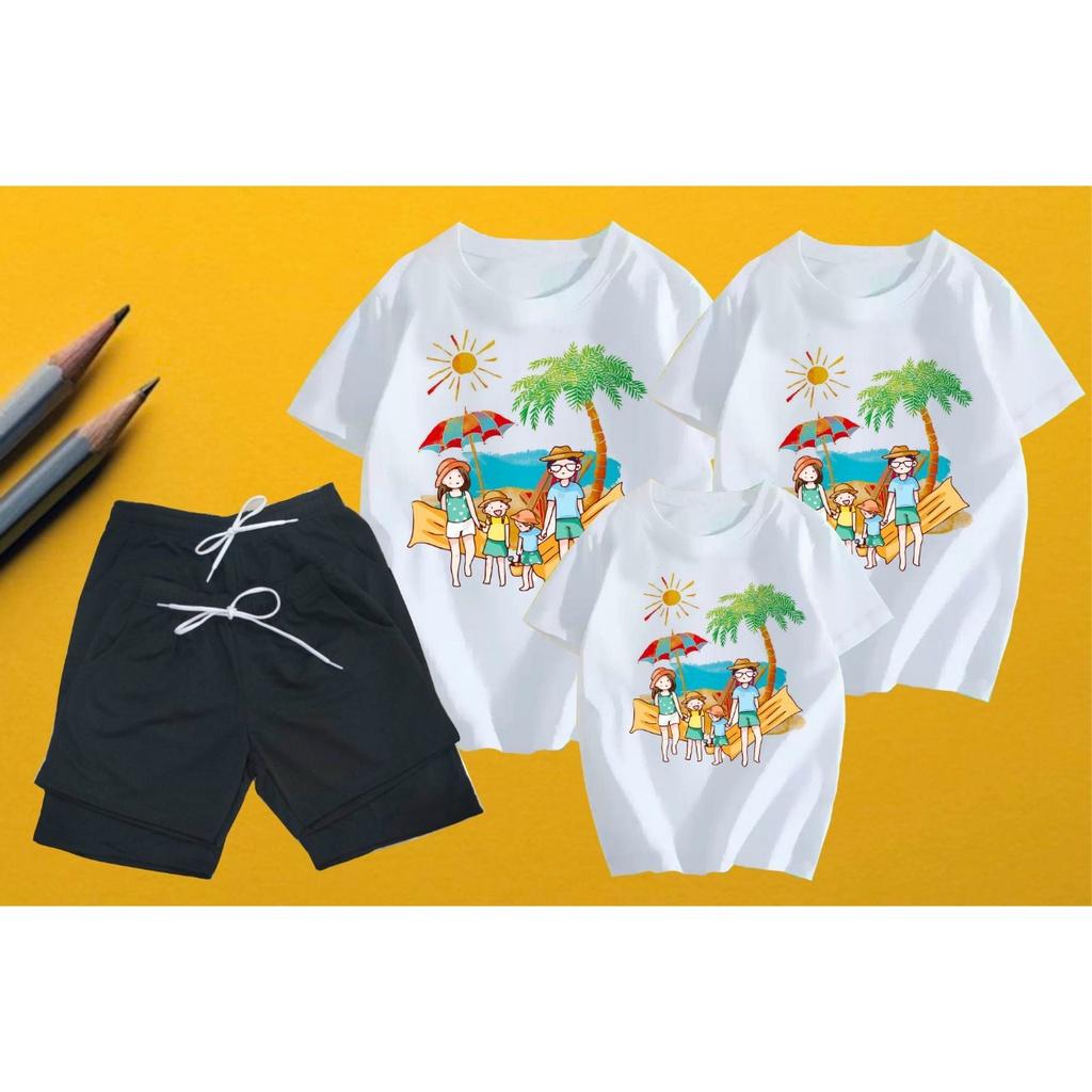 Áo gia đình 4 người , Đồ đi biển , áo nhóm , áo đồng phục . Chất liệu vải Cotton loại 1 đủ size từ 8 đến 100kg .