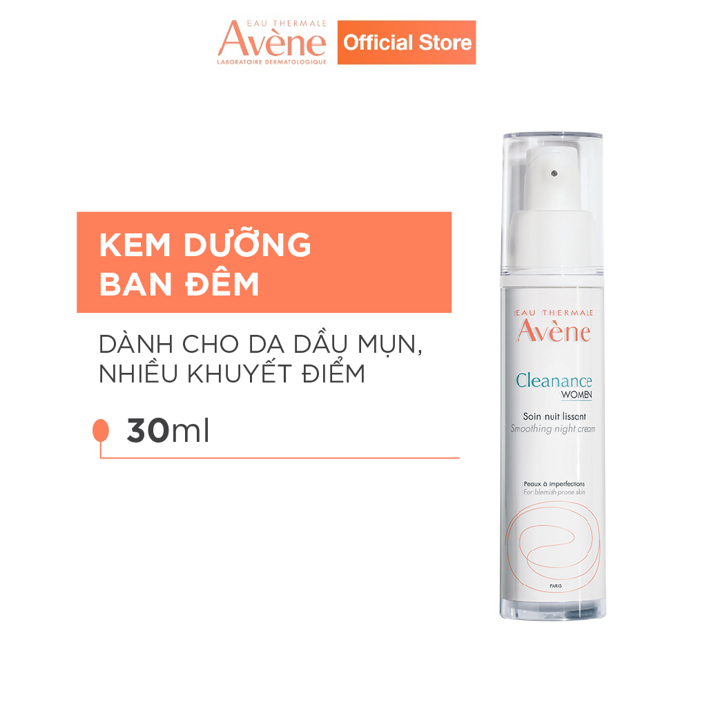 Kem dưỡng ban đêm giúp điều tiết bóng nhờn, giảm thâm và sẹo mụn AVÈNE WOMEN SMOOTHING NIGHT CREAM 30ml